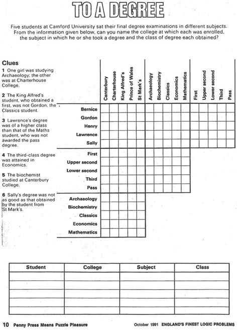 Printable Matrix Logic Puzzles