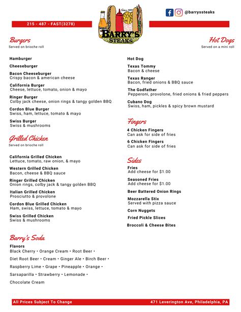 Menu — Barry's Steaks & Hoagies