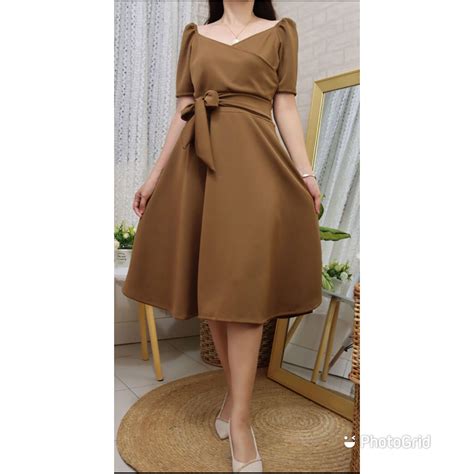 Neoprene Formal Dress (Brown), Women's Fashion, Dresses & Sets, Dresses on Carousell