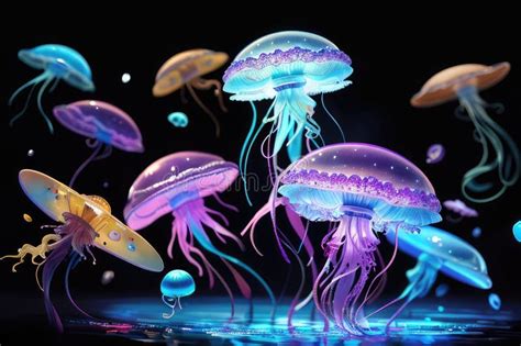 Glowing Jellyfish in the Depths of the Sea. Generative AI Stock Illustration - Illustration of ...