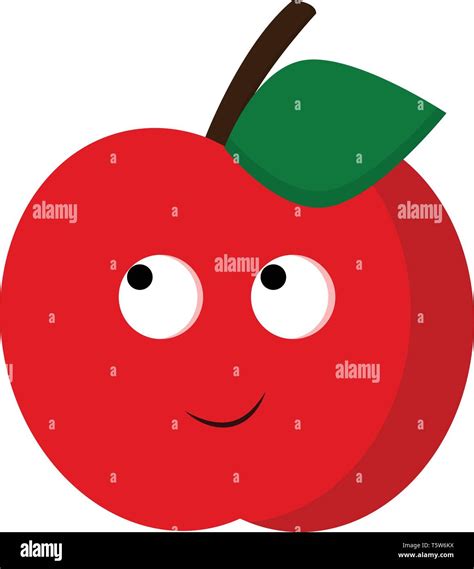 A happy red apple with two eyes and green leaf, vector, color drawing or illustration Stock ...