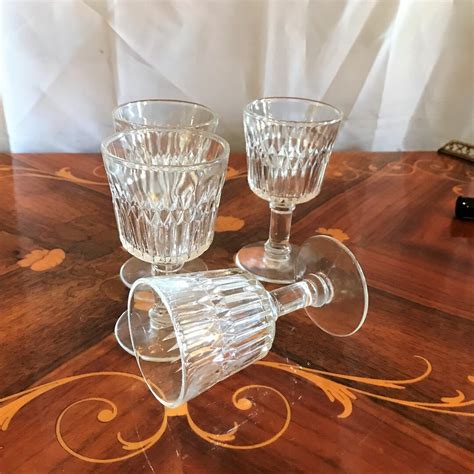 Vintage Set of 4 Sherry Glasses or Cordials, Crystal Clear Glass ...