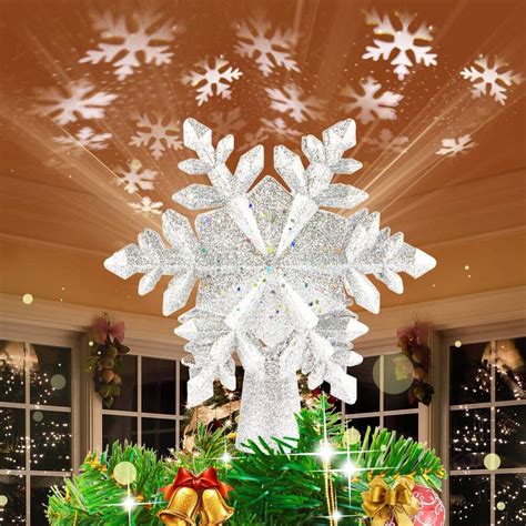 Christmas Lighted Snowflake Tree Topper Ornament with LED Projector Li ...