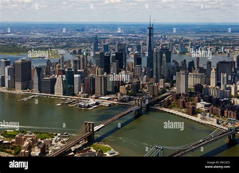 aerial photograph Lower Manhattan, East River, Brooklyn Bridge, New York City Stock Photo - Alamy