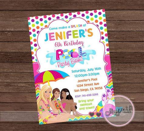 Barbie Pool Party Invitation, Barbie and Friends Birthday Invitation, Babie Pool Birthday ...