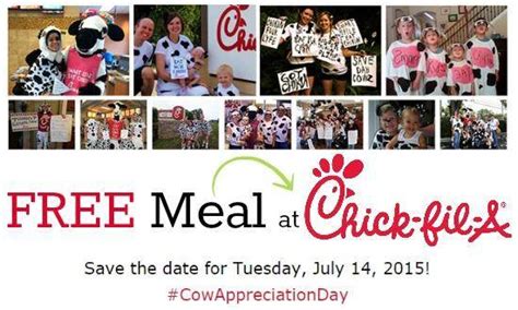 Chick Fil A Cow Appreciation Day July 14, 2015 | Free Meal at Chick Fil A