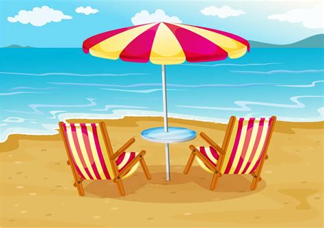 A beach umbrella with chairs at the seashore 526512 Vector Art at Vecteezy