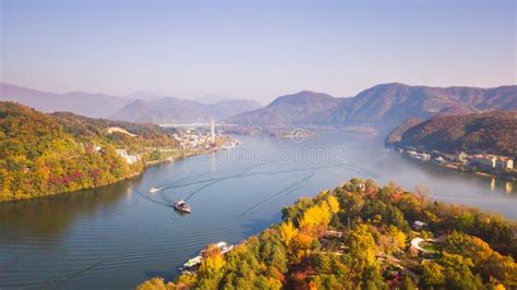 Aerial View. Sunrise Autumn at Nami Island ,Seoul Korea Stock Image - Image of garden, tourism ...