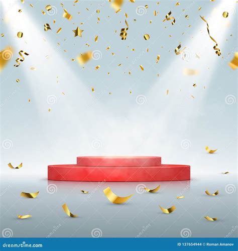 Winner Background. Podium with Confetti and Spotlights Stock Vector ...