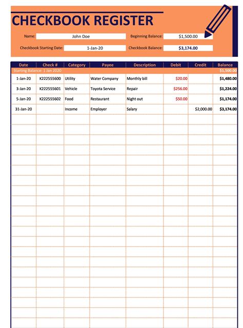 39 Checkbook Register Templates [100% Free, Printable] ᐅ TemplateLab