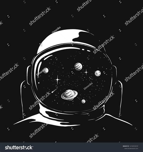 space reflection in an astronauts helmet .Hand drawn style.Prints ...