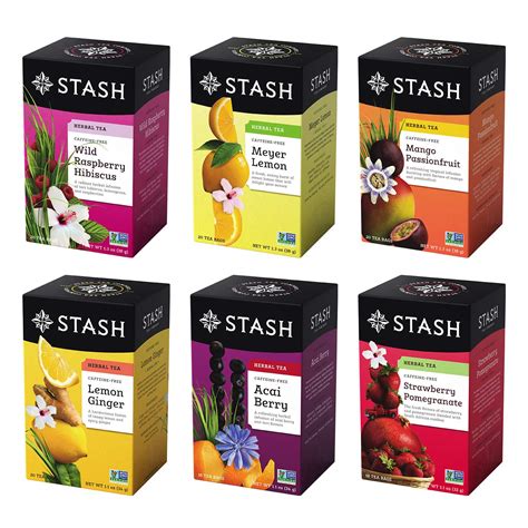 Stash Tea, Fruity Herbal Tea Six Flavor Assortment, 116 1.3 Ounce (Pack ...