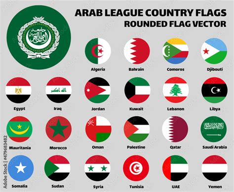 The Arab League Country Flags Set Collection. Rounded Flat Vector Stock ...