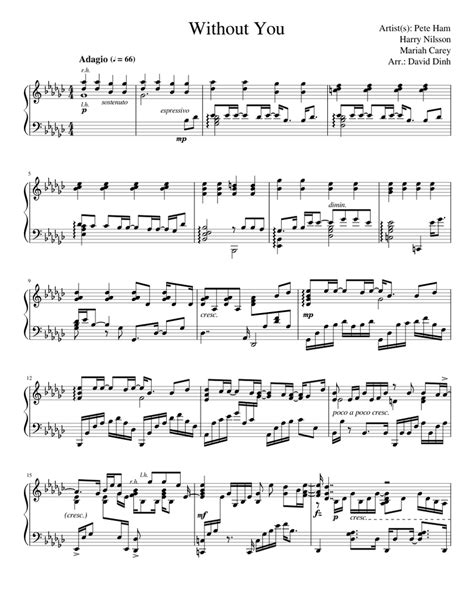 Without You (Mariah Carey piano arr.) Sheet music for Piano (Solo) | Musescore.com