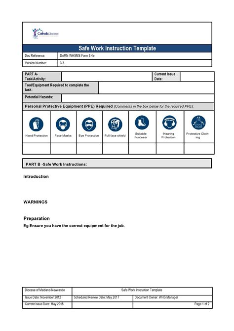 Standard Work Instructions Excel Template