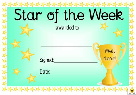 Star Of The Week Award Certificate Template Green With Regard To Amazing Star Performer Cer ...