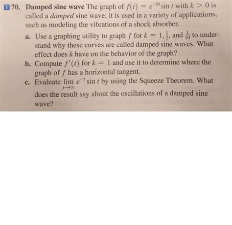 Solved El 70. Damped sine wave The graph of f(t) = e^-kt | Chegg.com