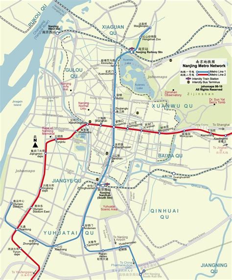 Nanjing travel maps 2010-2011 | Printable metro (subway) and tourist map of Nanjing, China