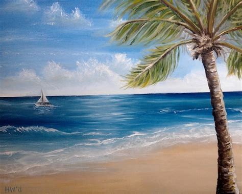 Palm Tree oil painting beach ocean Key West by SouthPawPaintings