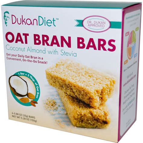 Dukan Diet, Oat Bran Bars, Coconut Almond with Stevia, 6 Bars, 0.88 oz ...