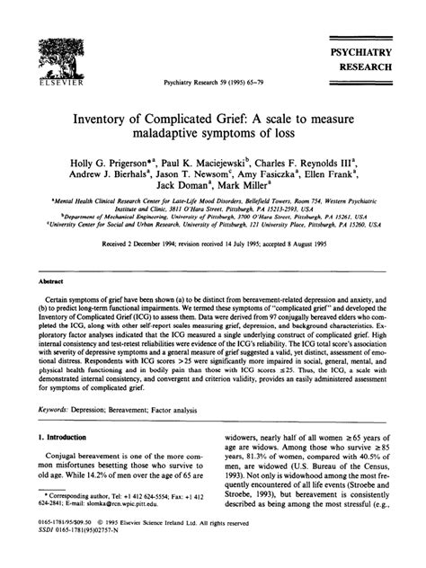 Inventory of Complicated Grief: A scale to measure maladaptive symptoms ...