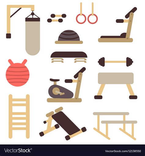 Flat fitness sport gym exercise equipment Vector Image