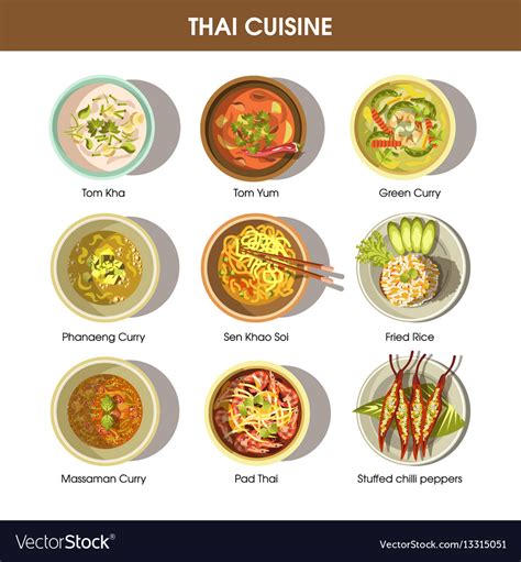 Thai cuisine poster with traditional dishes on Vector Image