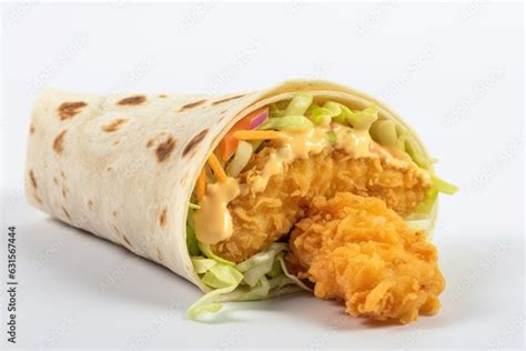 crispy chicken shawarma | chicken wrap with salad | fried chicken wrap Stock Photo | Adobe Stock