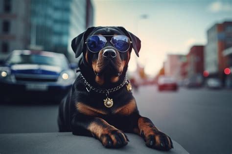 Premium Photo | K9 a dog of the Rottweiler breed in glasses a police ...