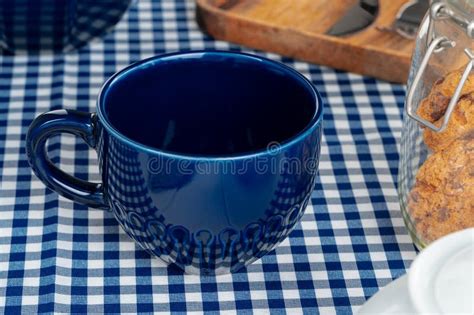 Classic Blue Empty Ceramic Tea Cup on Kitchen Table Stock Photo - Image of closeup, space: 269962390