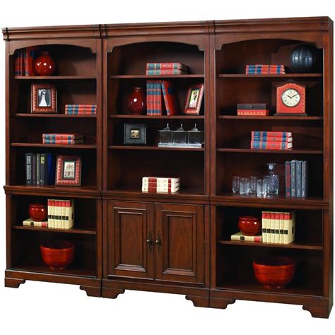 3 Piece Cherry Brown Bookcase Wall - Richmond | Modular home office furniture, Brown bookcase ...