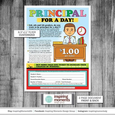 Principal For The Day Flyer Printable Teacher Fundraiser | Etsy