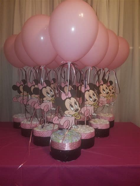 Baby minnie mouse baby shower, centerpieces, pink balloon, diaper cake Baby Shower Minnie Mouse ...