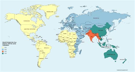 Mapped: The World Divided Into 4 Regions With Equal Populations