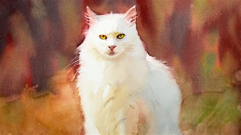 How to paint animal fur - painting a white cat in watercolor - YouTube