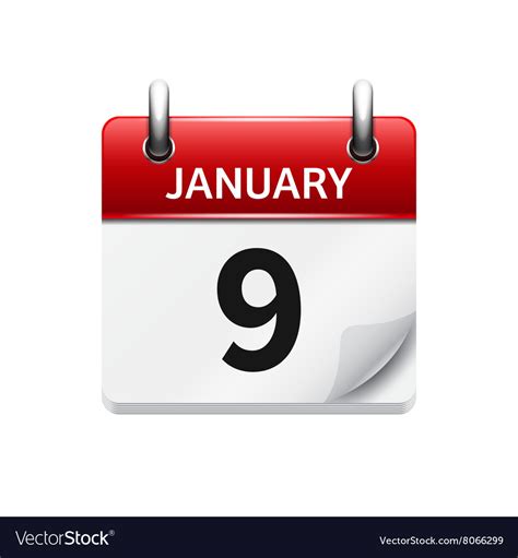 January 9 flat daily calendar icon date Royalty Free Vector