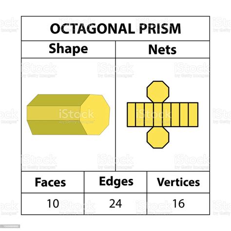 Octagonal Prism Nets Faces Edges And Vertices Geometric Figures Are Set Isolated On A White ...