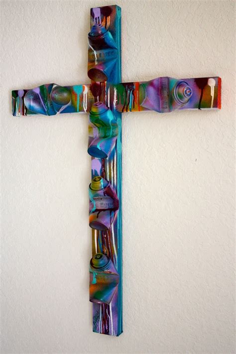 ORIGINAL Jesus Christ Cross Sculpture Abstract Spray Paint Cans Dada ...