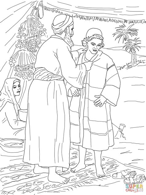 Jacob Giving Joseph the Coat of Many Colors coloring page | Free Printable Coloring Pages