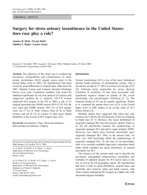 (PDF) Surgery for stress urinary incontinence in the United States ...