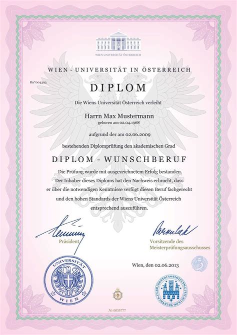 NEU PERSÖNLICHES DIPLOM MIT IHREM WUNSCHBERUF WIEN UNIVERSITÄT IN ...