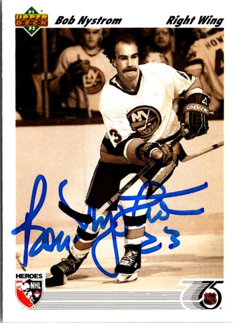 Bob Nystrom autographed hockey card (New York Islanders, JZ) 1992 Upper ...