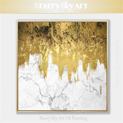 Luxury Wall Art Hand painted Gold Foil Abstract Oil Painting on Canvas Beautiful Gold and White ...