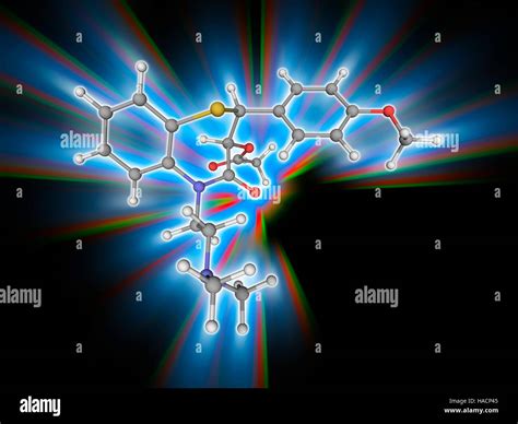 Diltiazem. Molecular model of the drug diltiazem (C22.H26.N2.O4.S). This is a calcium channel ...