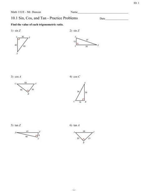 Geometry Sin Cos Tan Worksheet - Worksheets For Kindergarten