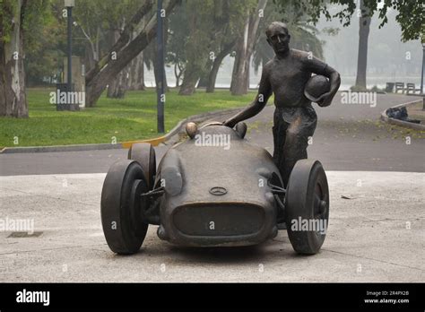 monument for Juan Manuel Fangio, Argentine formula one racing car driver with a Mercedes-Benz W ...