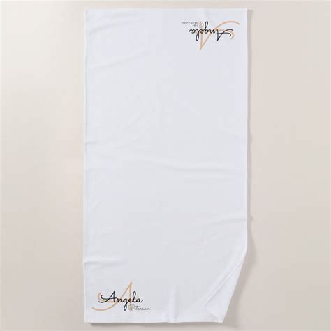 stylish monogram on simple, clean & clear white beach towel | Zazzle