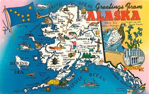 Map Attractions ALASKA Tichnor Bros Postcard 4973 | United States - Alaska - Other, Postcard ...