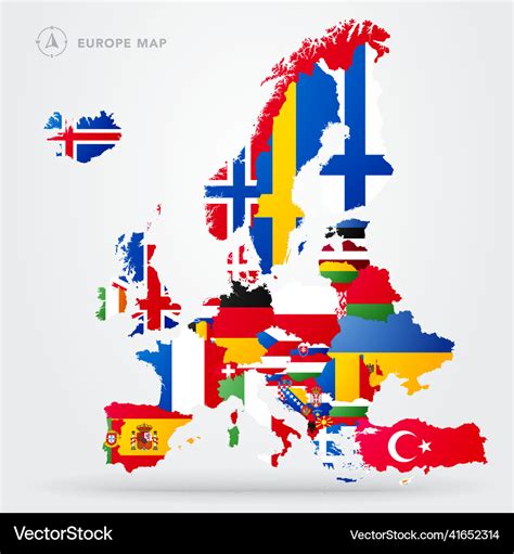 Europe map with european flags Royalty Free Vector Image