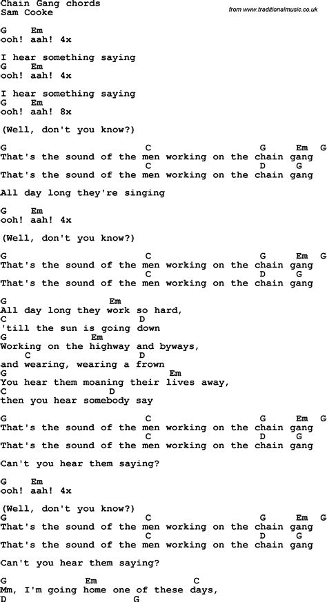 Song lyrics with guitar chords for Chain Gang